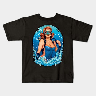 Vintage Graphic Design Female Scuba Diver Kids T-Shirt